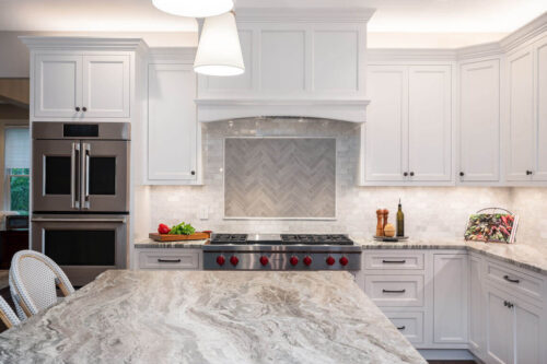 This is a picture of the custom fantasy brown-leathered countertop and backsplash from a kitchen in Henderson Nevada. 