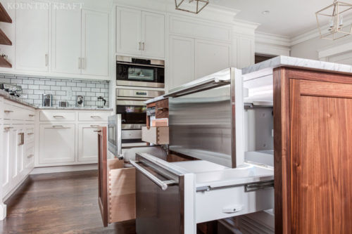 Cabinet Storage Ideas with Refrigerator Drawers Cabinet storage ideas include under counter refrigerator drawers which provide easy access while cooking or baking