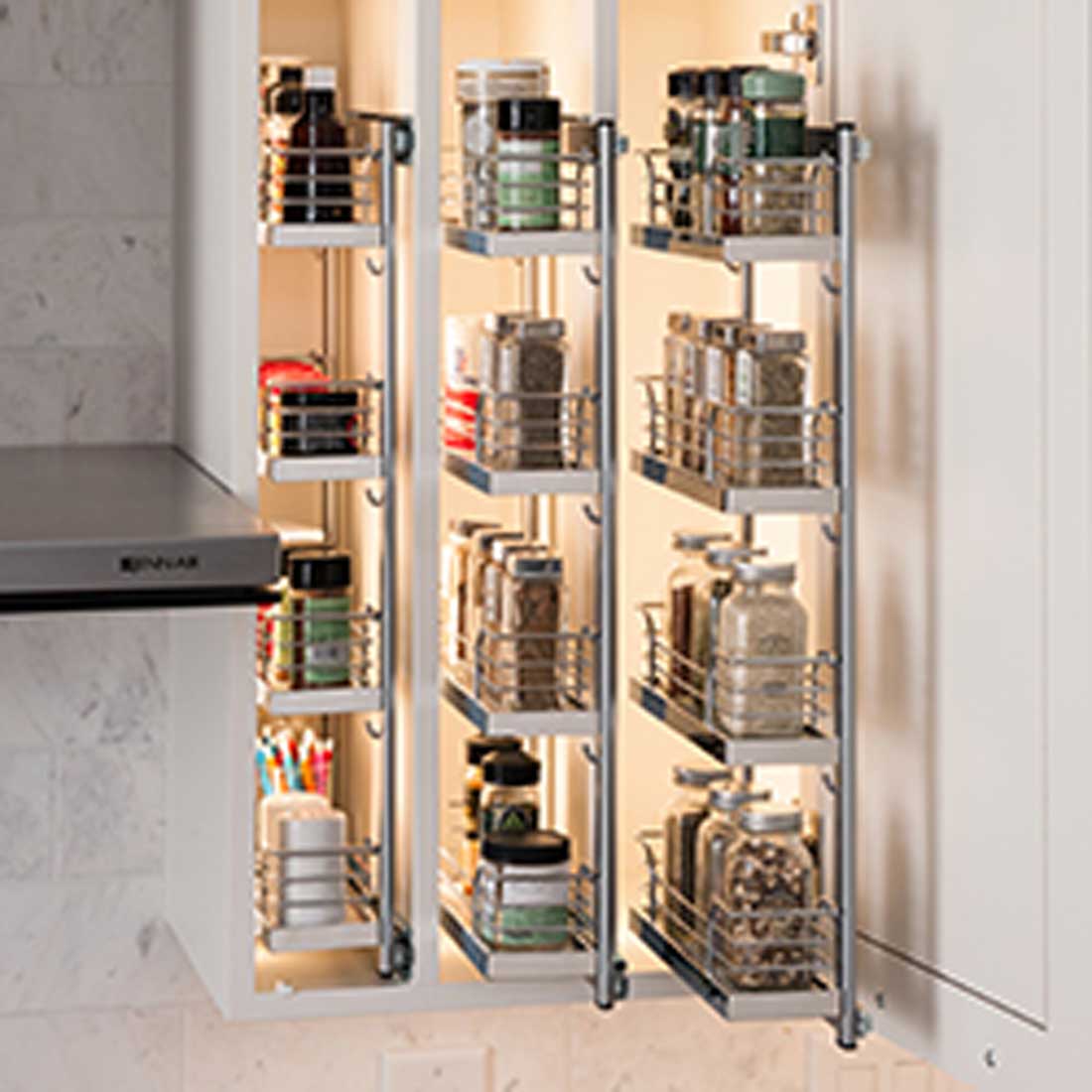 Kitchen spice racks.