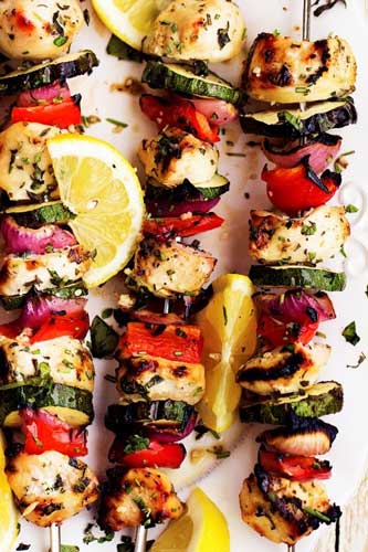 Herbed Lemon Garlic Chicken Skewers on the Grill Outdoor Kitchen Recipes for the Summer - Chicken Skewers on the Grill