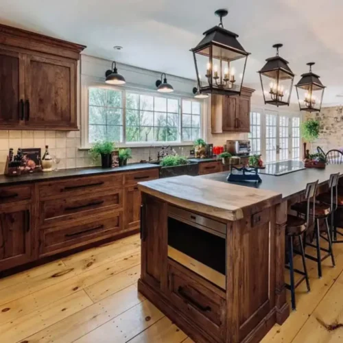 English Walnut Farmhouse Cabinetry for a Kitchen in Lambertville, New Jersey