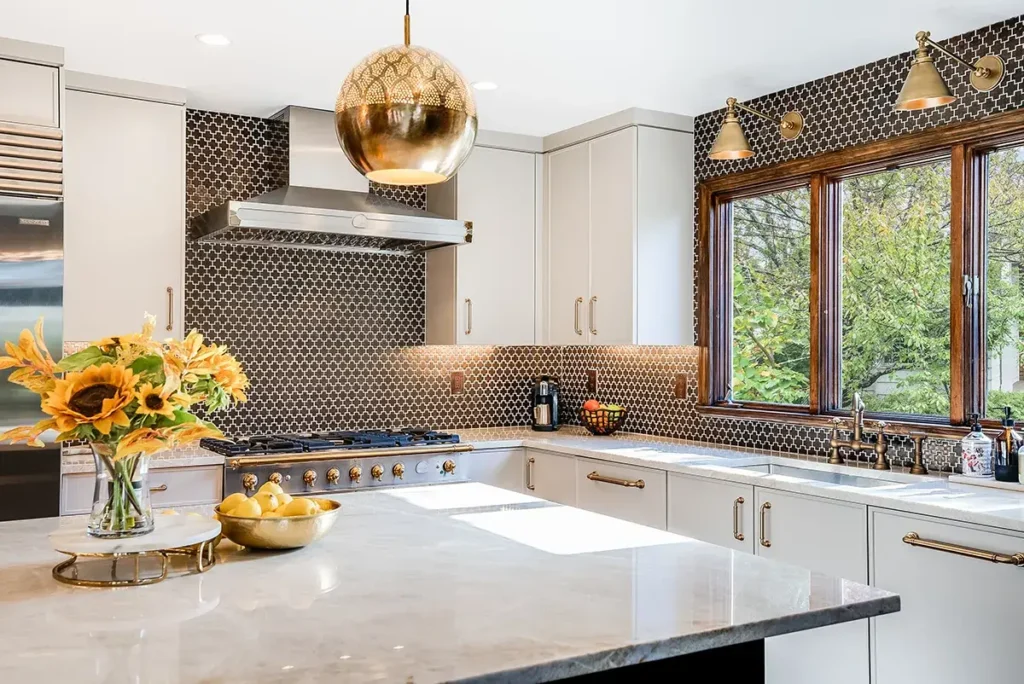 Unique Tile Backsplash and Elegant Sink